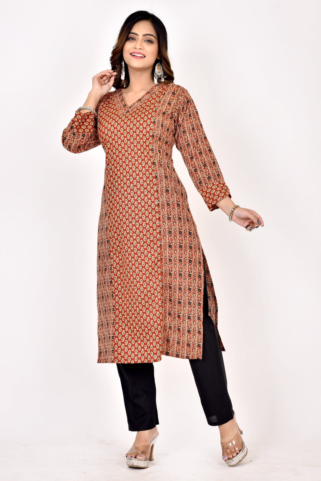 Maroon & Black Mix & Match Geometric Print Straight Kurta