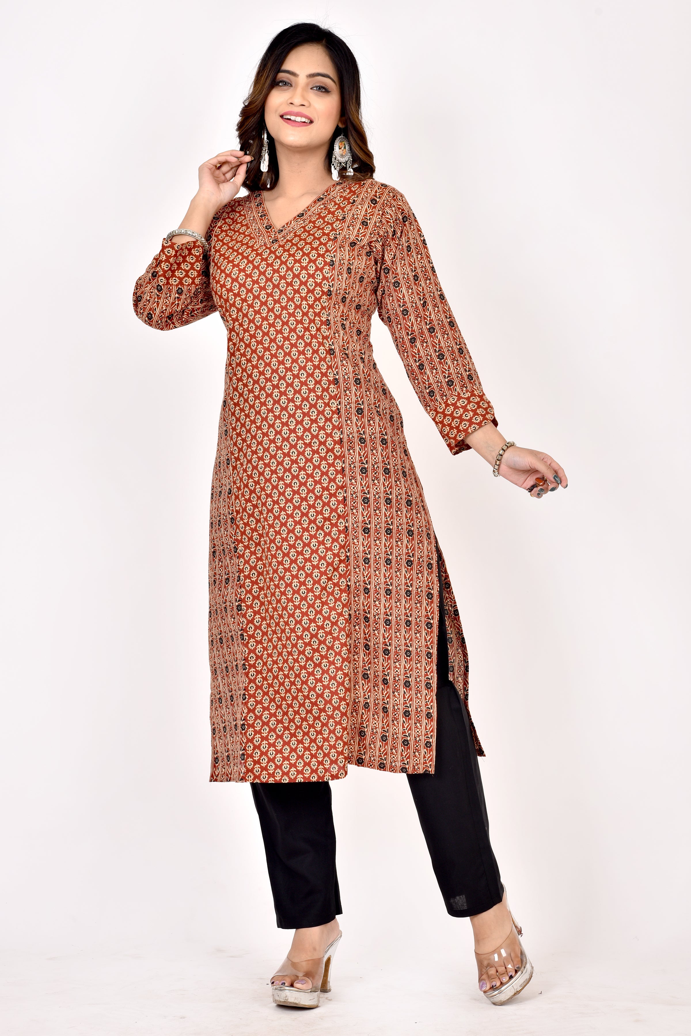 Maroon & Black Mix & Match Geometric Print Straight Kurta