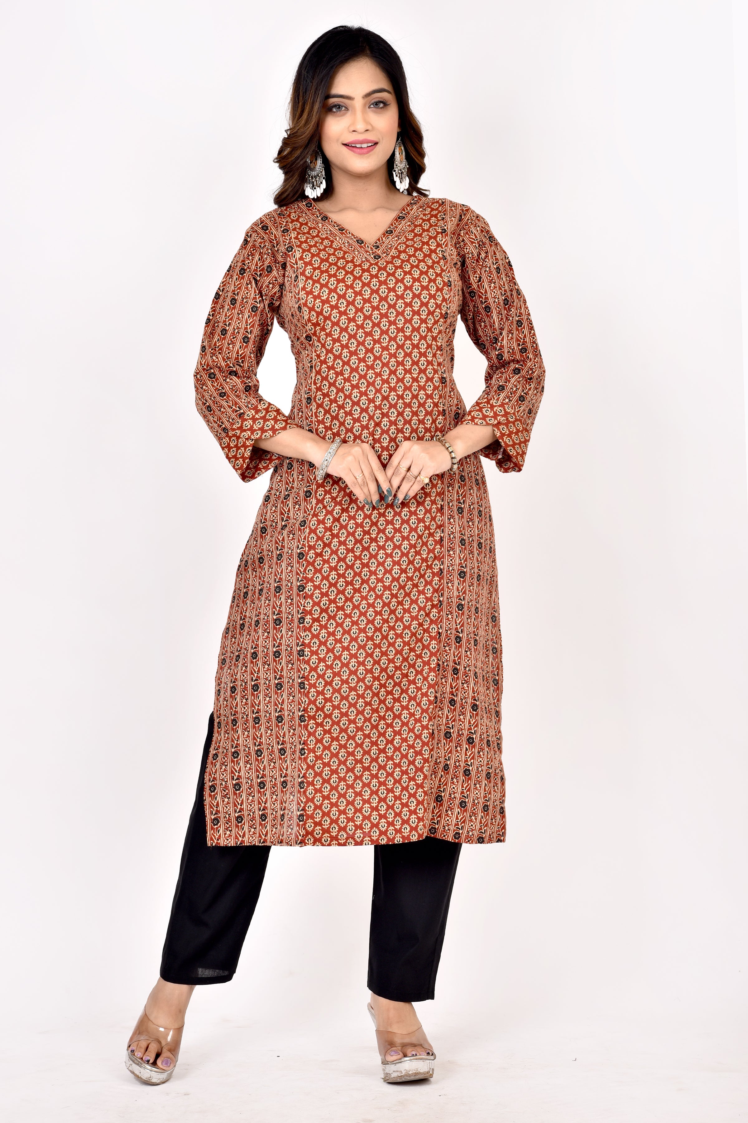 Maroon & Black Mix & Match Geometric Print Straight Kurta