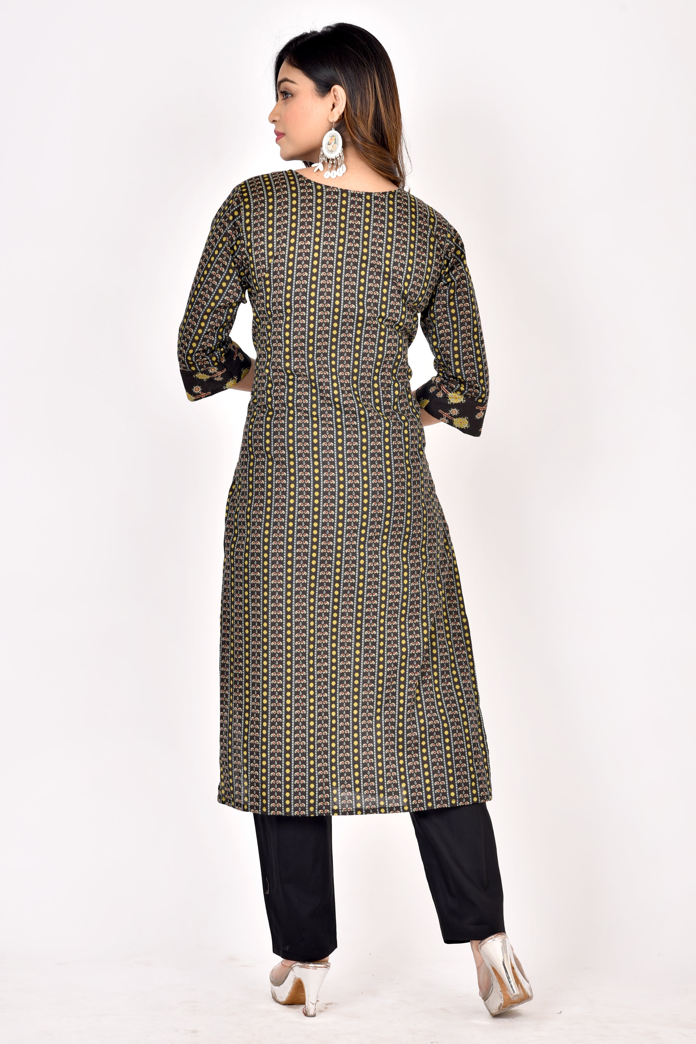 Black Mix & Match Geometric Print Straight Kurta