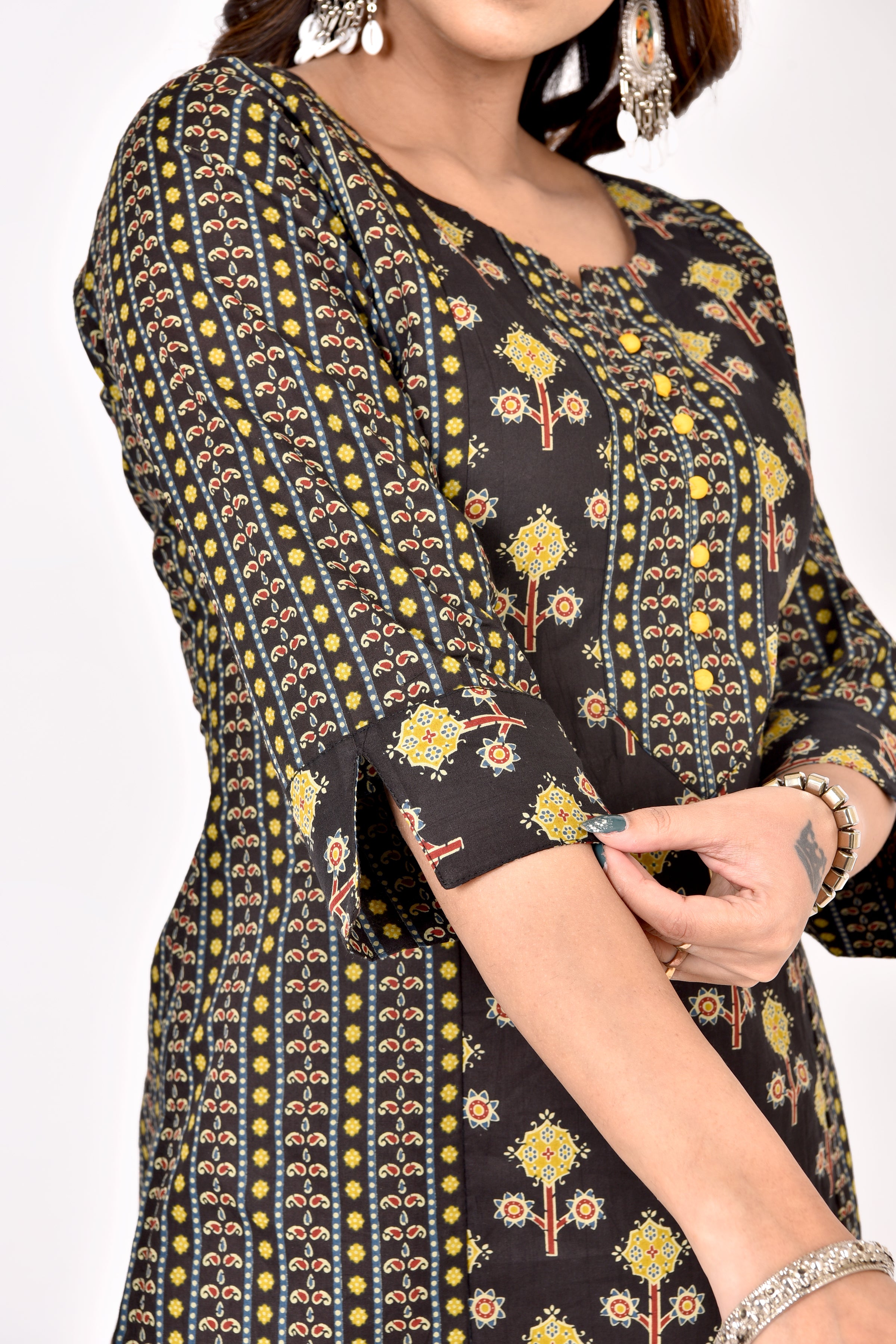 Black Mix & Match Geometric Print Straight Kurta