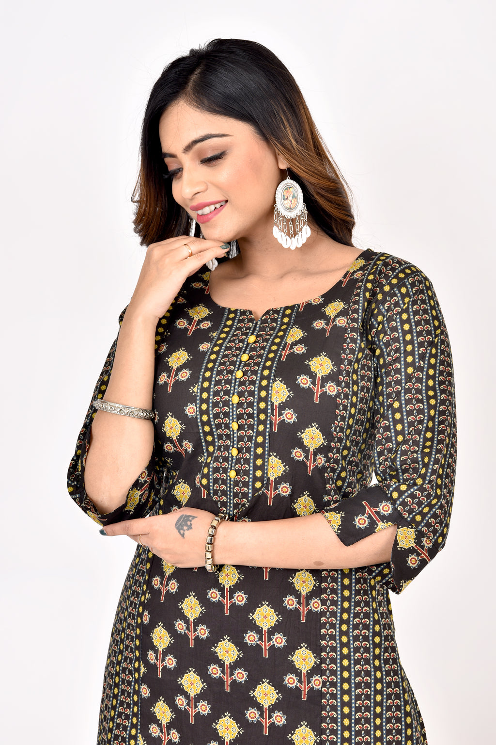 Black Mix & Match Geometric Print Straight Kurta