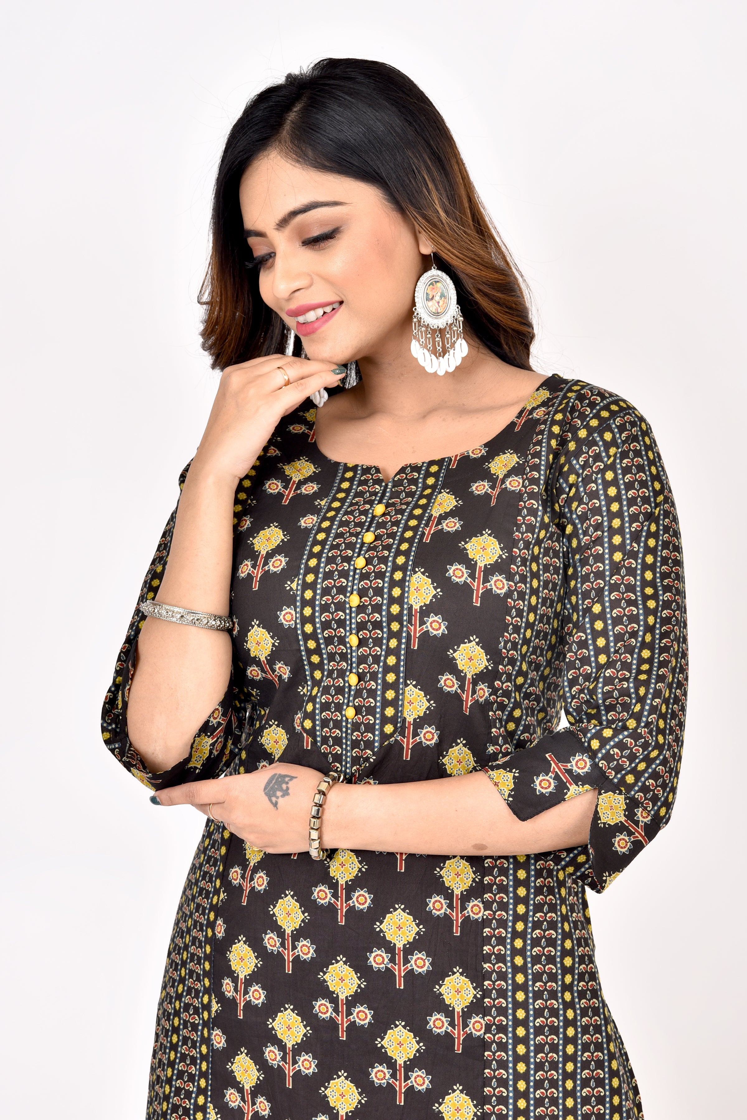 Black Mix & Match Geometric Print Straight Kurta
