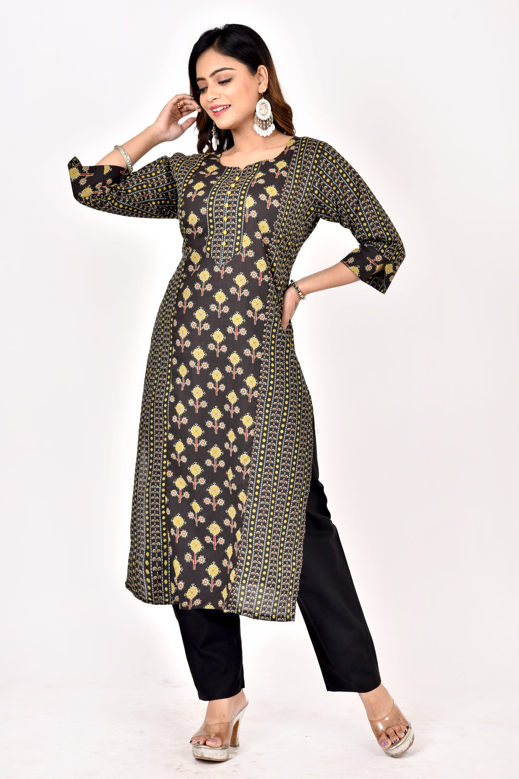 Black Mix & Match Geometric Print Straight Kurta