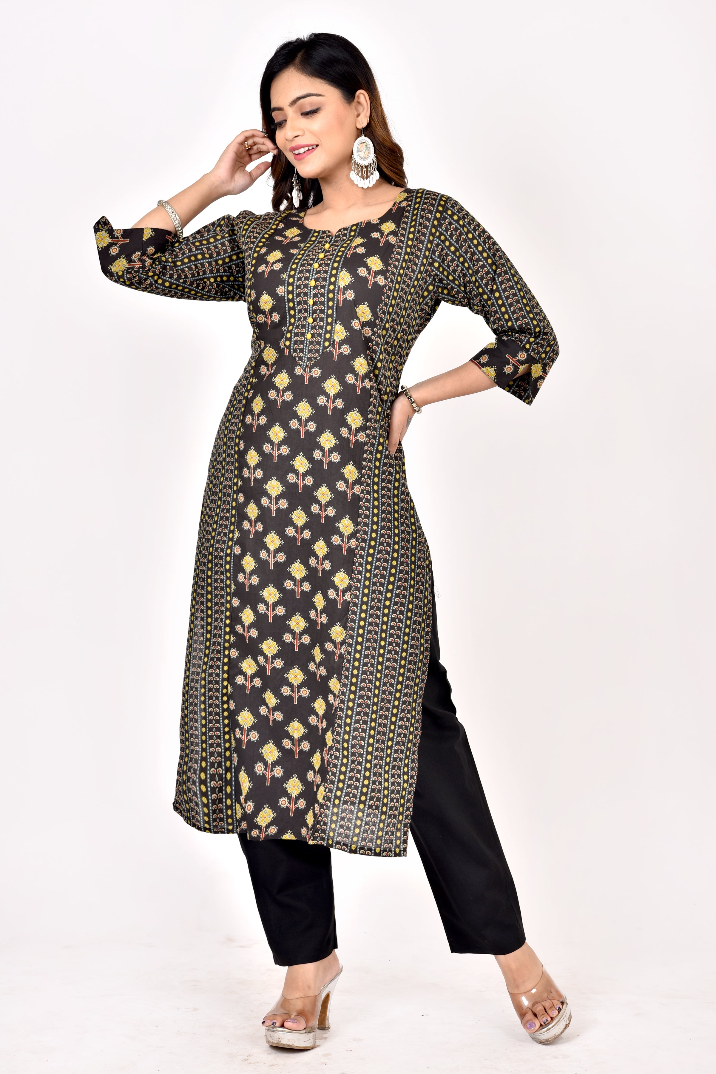 Black Mix & Match Geometric Print Straight Kurta