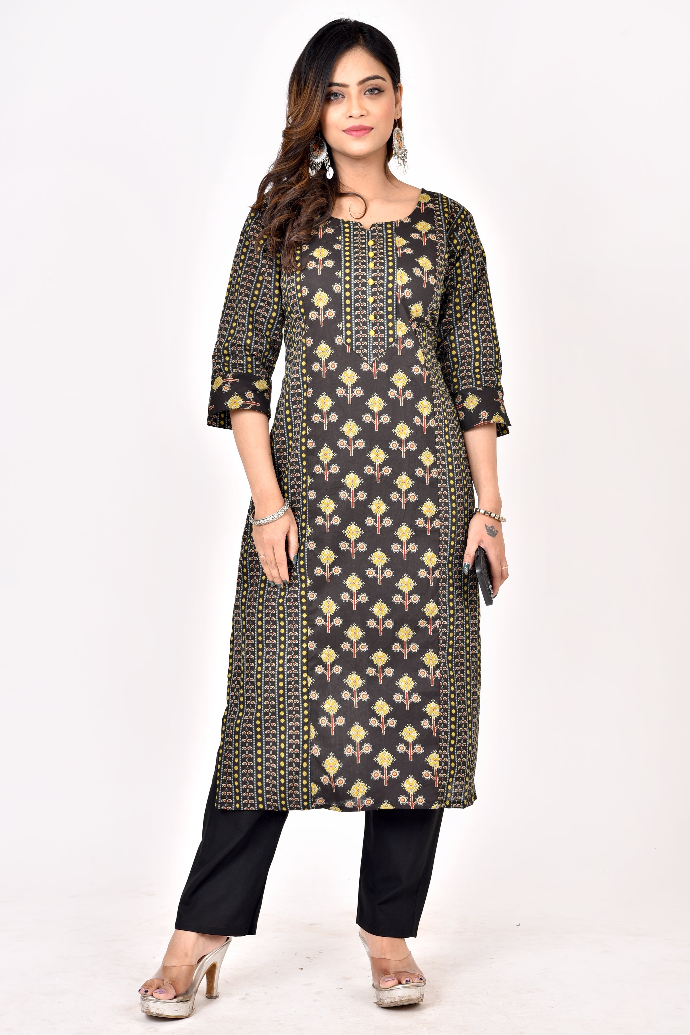 Black Mix & Match Geometric Print Straight Kurta
