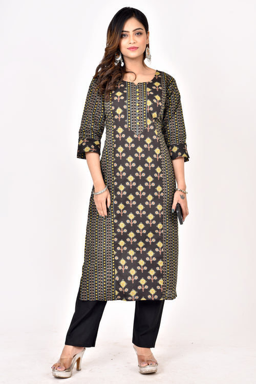 Black Mix & Match Geometric Print Straight Kurta