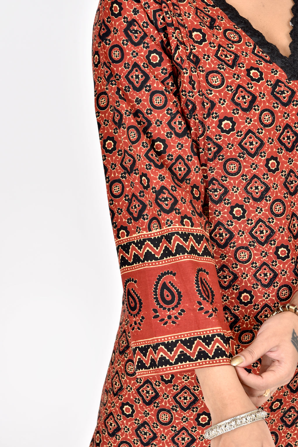 Maroon Ajrakh Print Straight Kurta