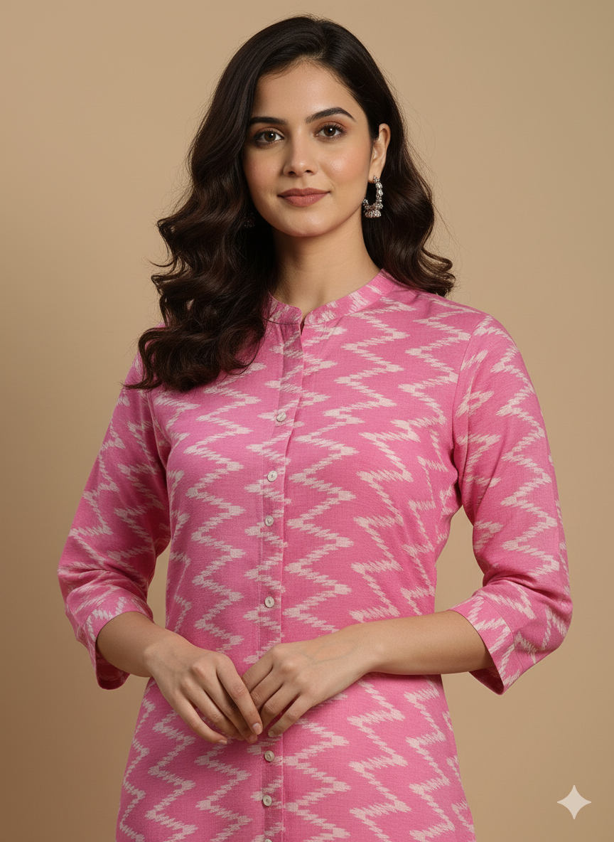 Pink Geometric Print Straight Kurta