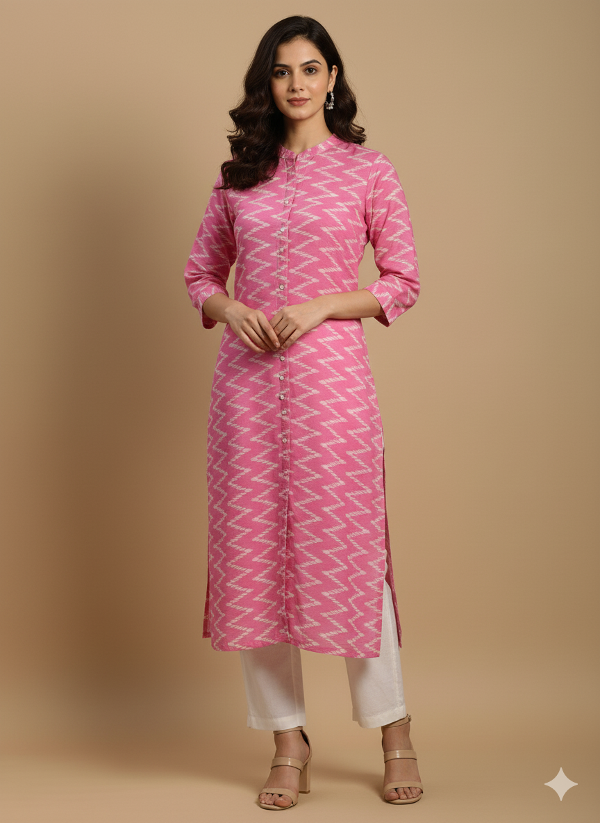 Pink Geometric Print Straight Kurta