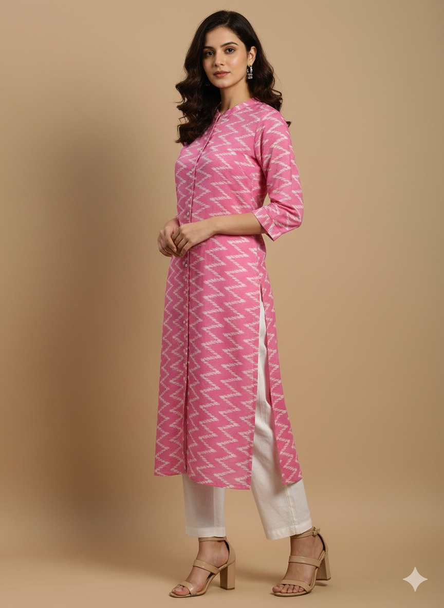 Pink Geometric Print Straight Kurta