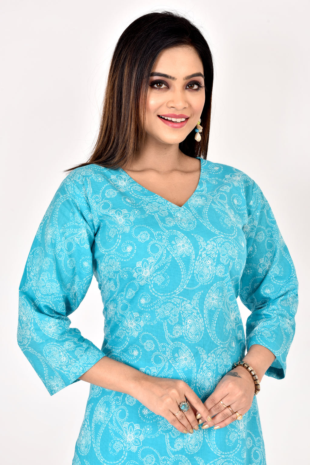 Aqua Blue Paisley  Print Straight Kurta