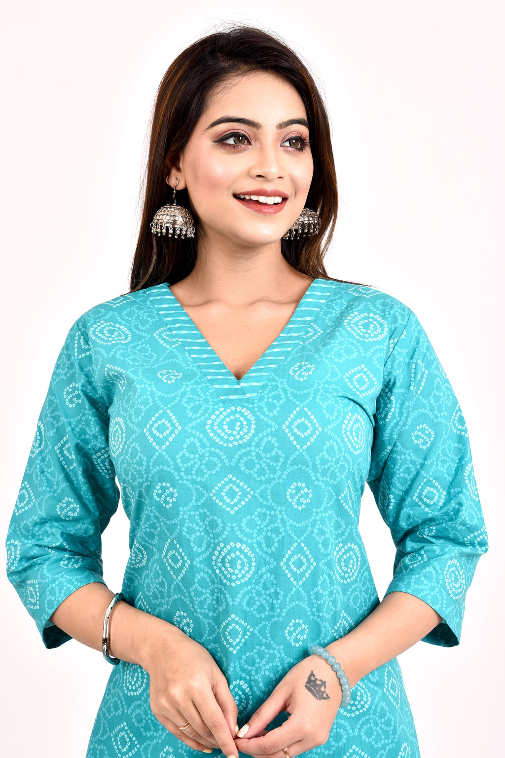 Aqua Blue Bandhani Print Kurta With Pant