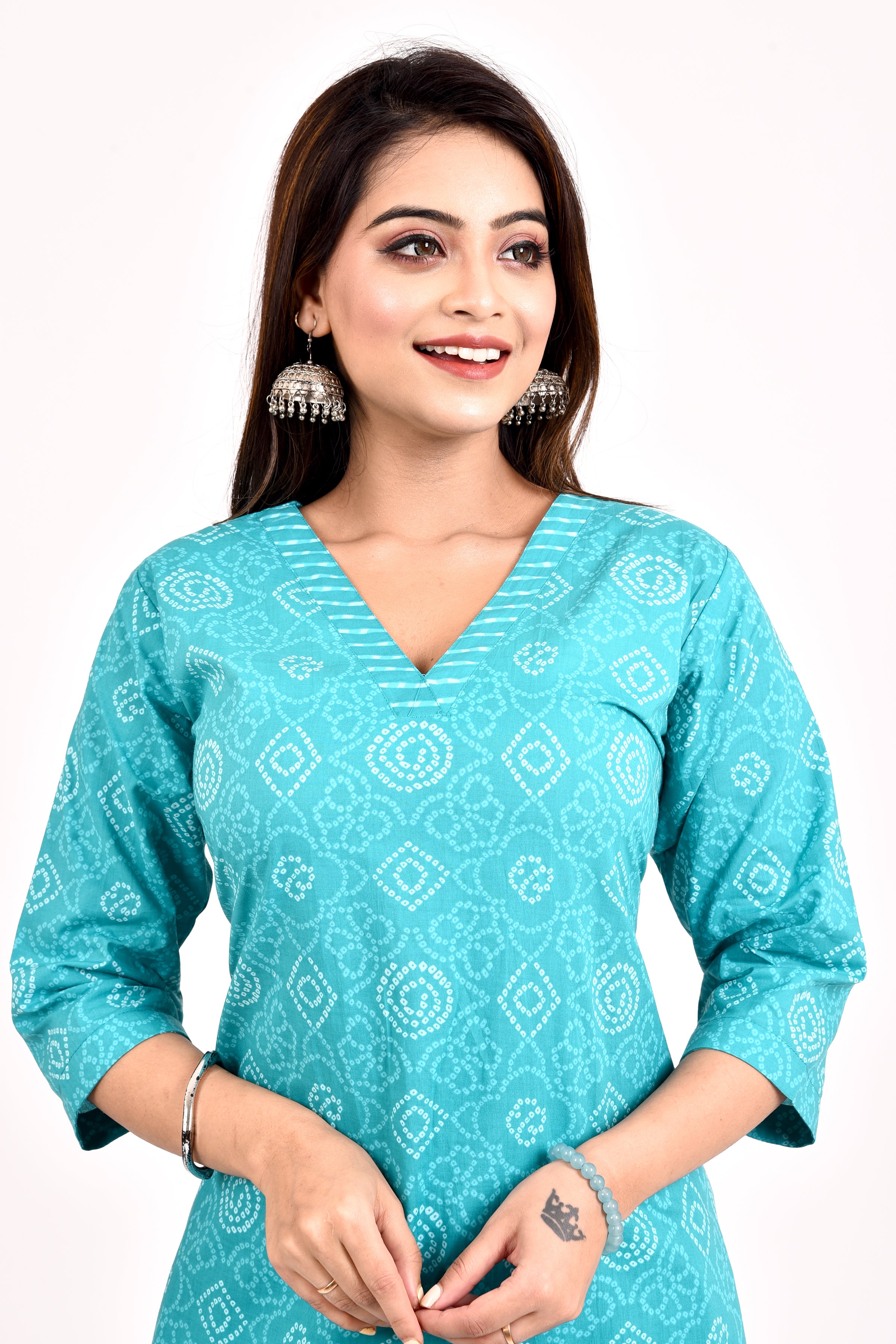 Aqua Blue Bandhani Print Kurta With Pant