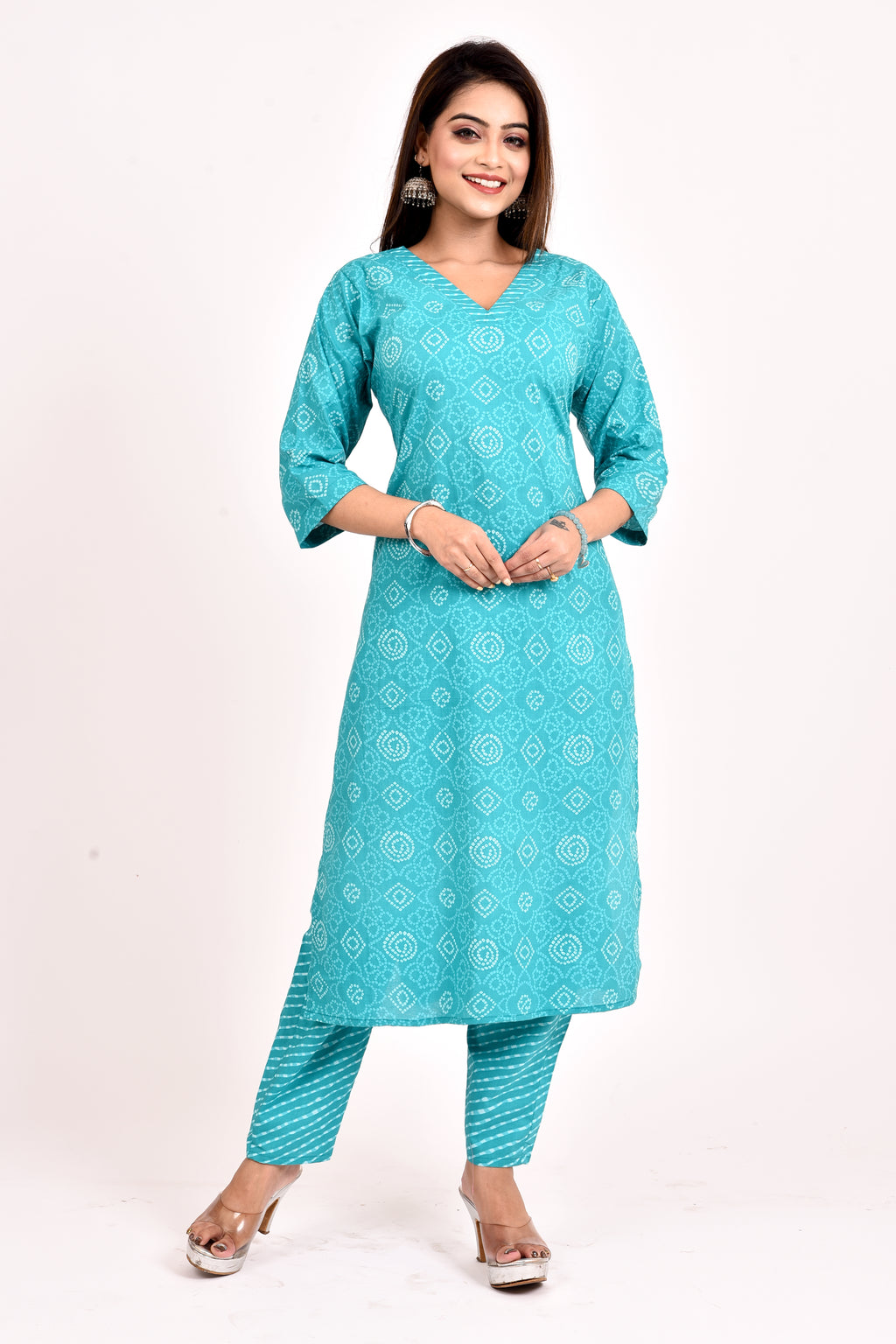 Aqua Blue Bandhani Print Kurta With Pant