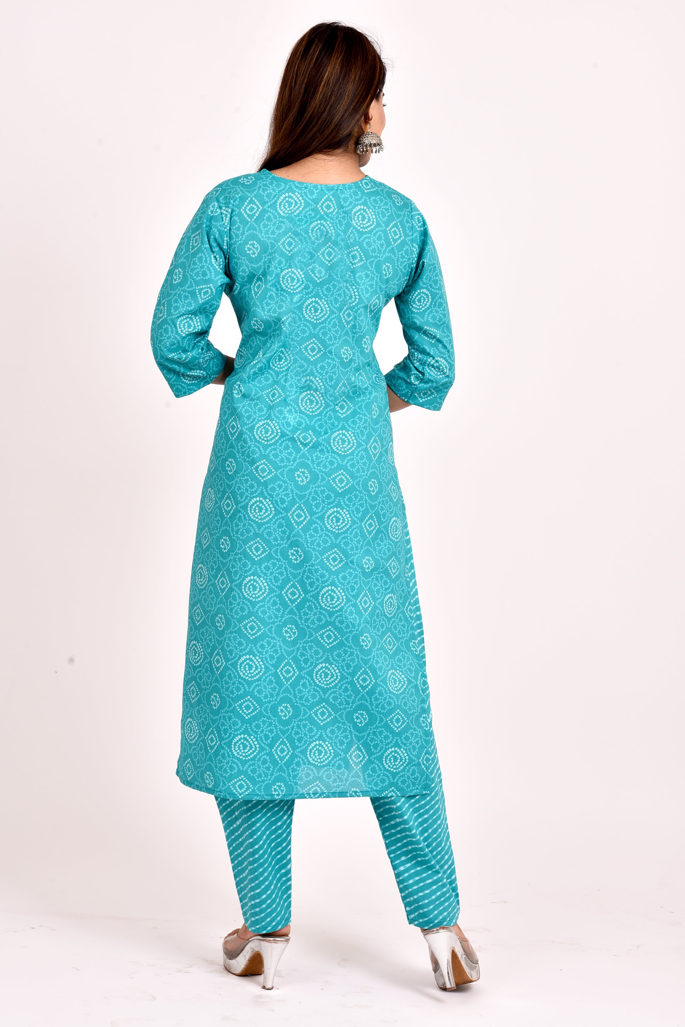 Aqua Blue Bandhani Print Kurta With Pant
