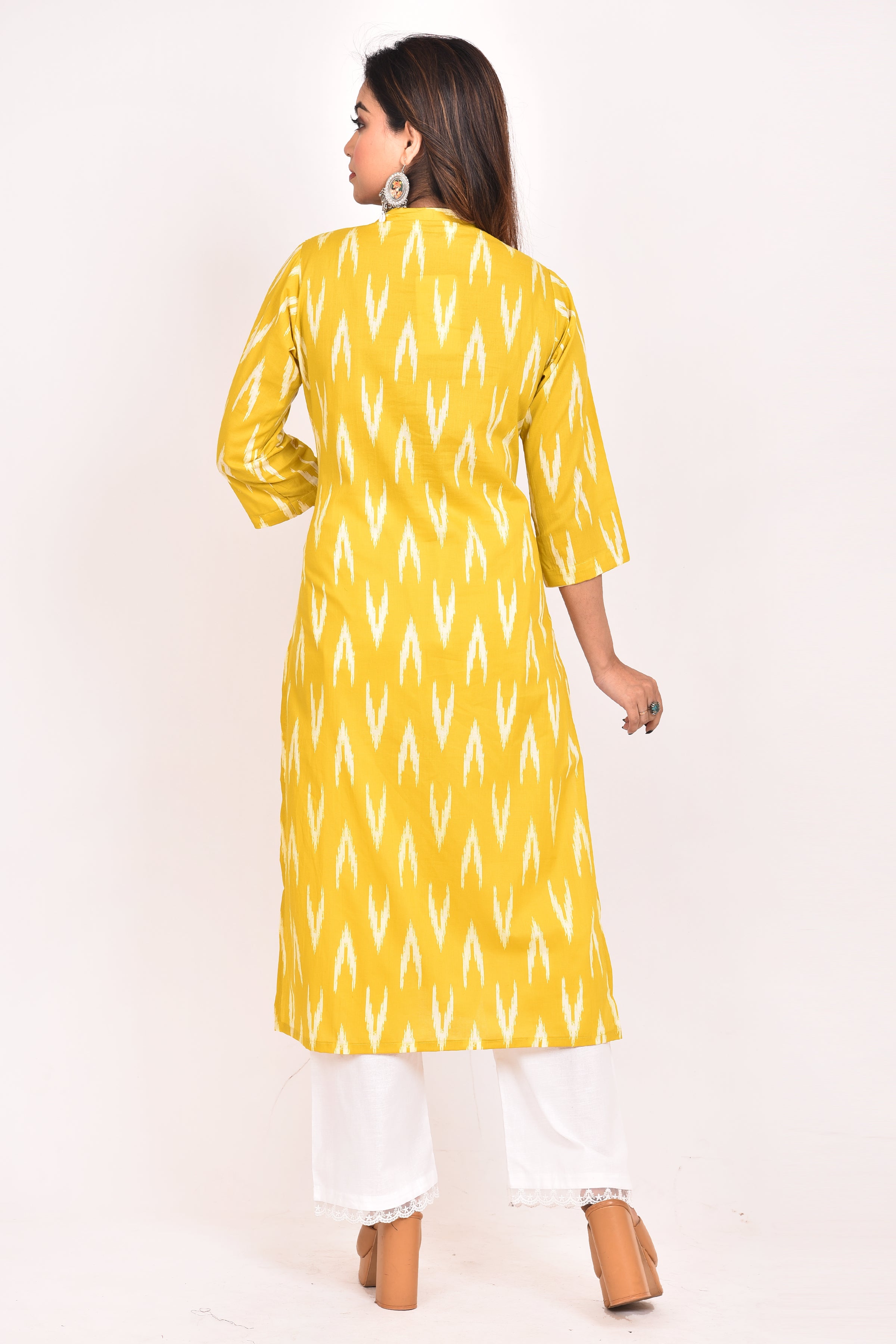 Yellow Ikkat Print Kurta