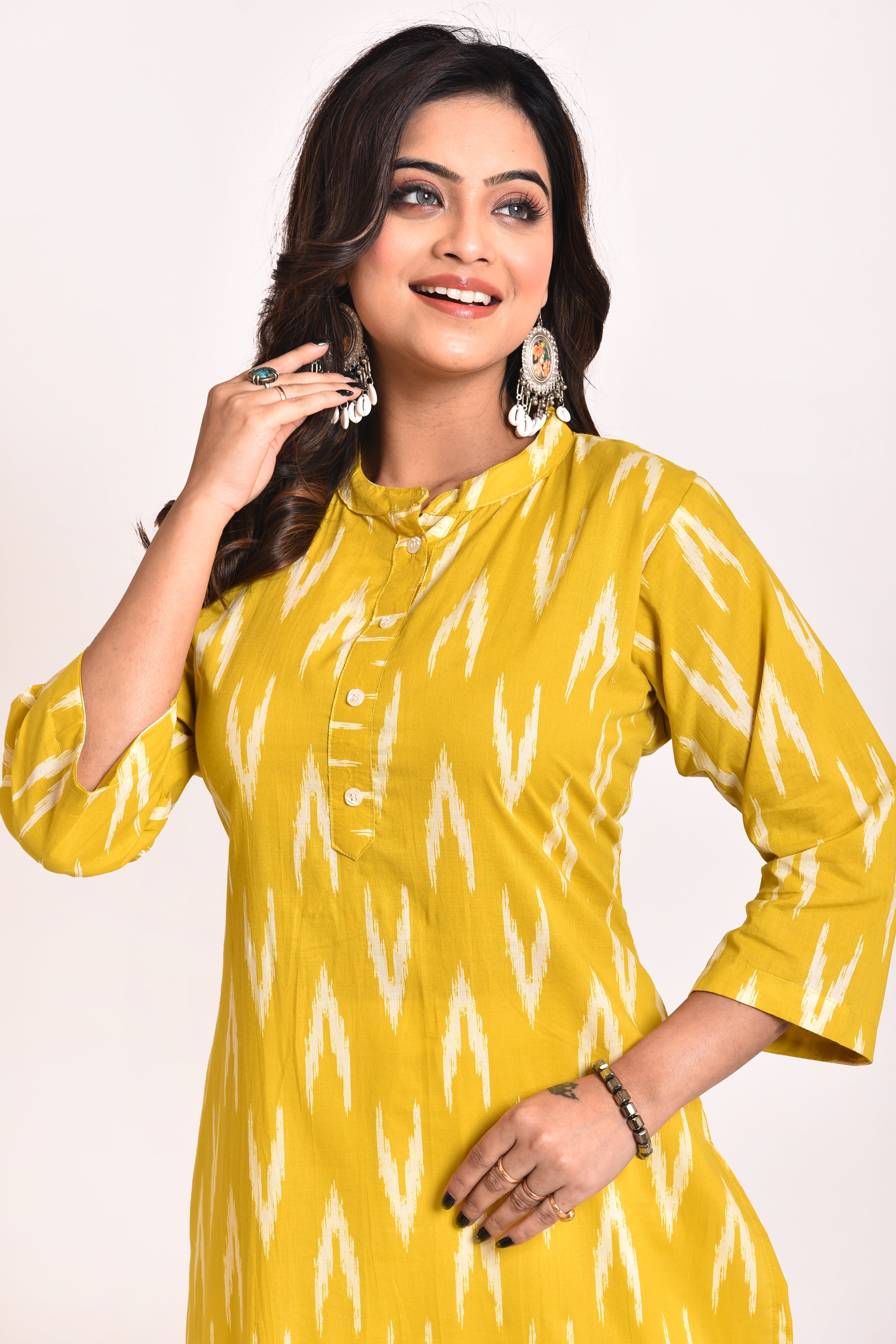 Yellow Ikkat Print Kurta
