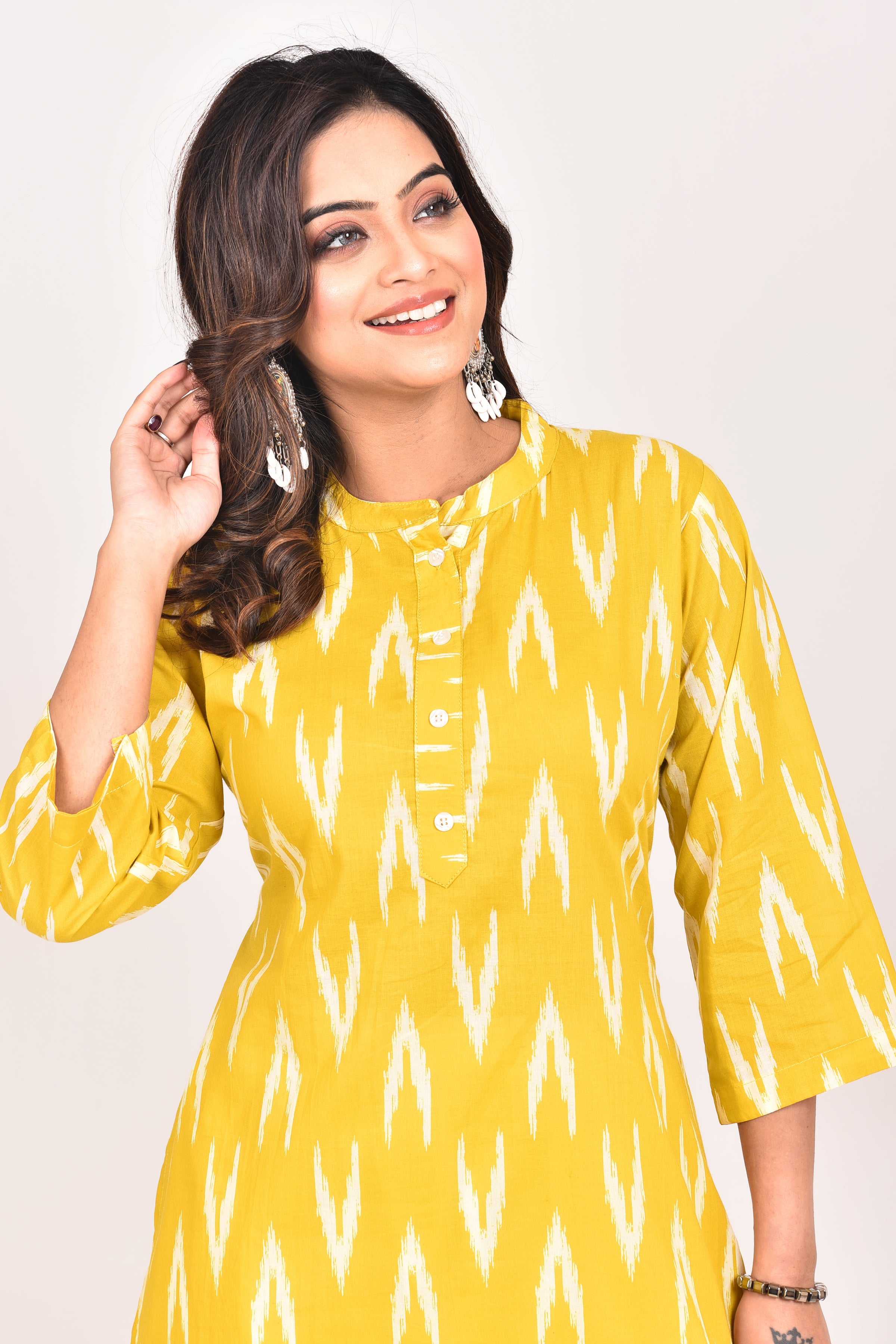Yellow Ikkat Print Kurta