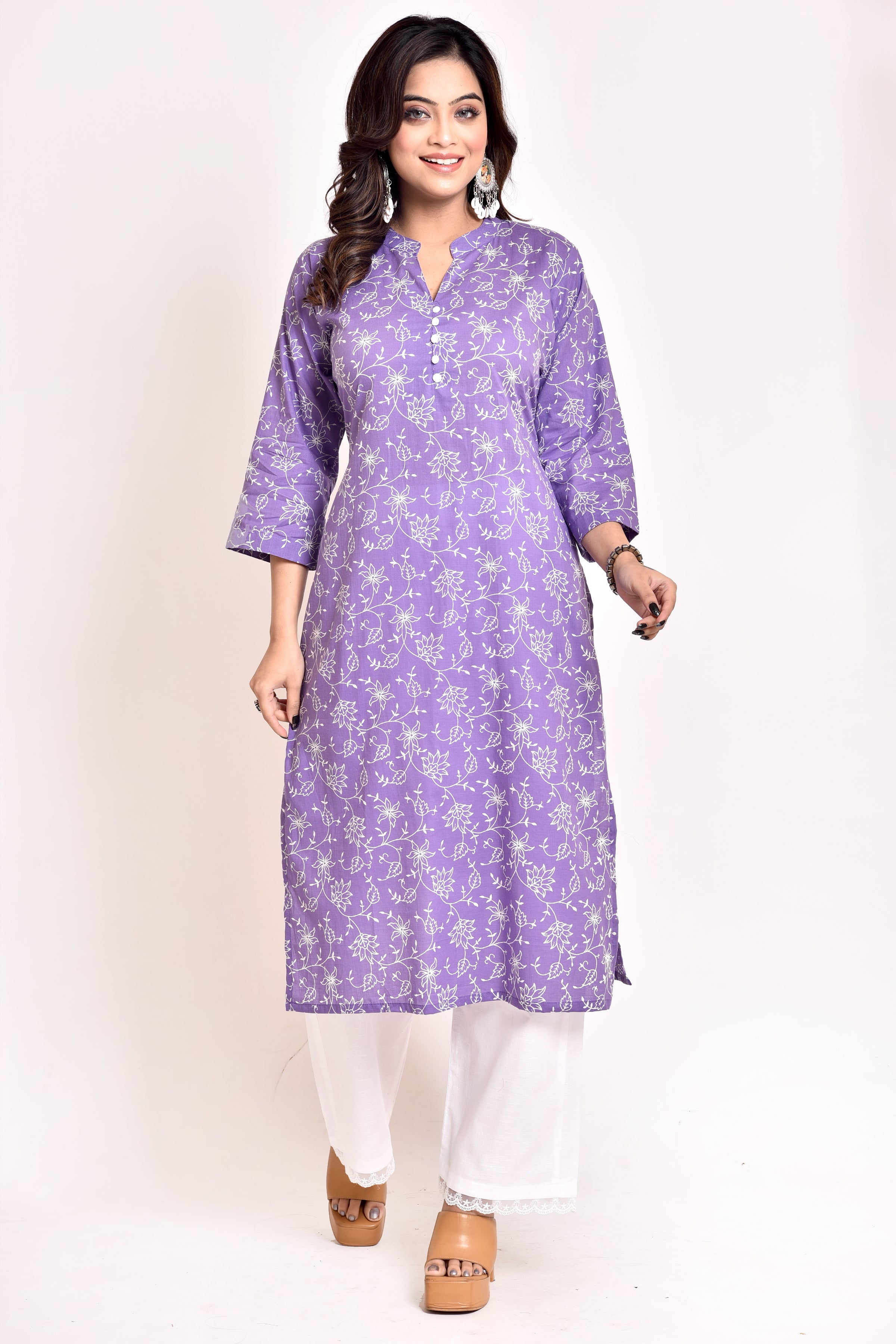 Lavender Floral Print Kurta