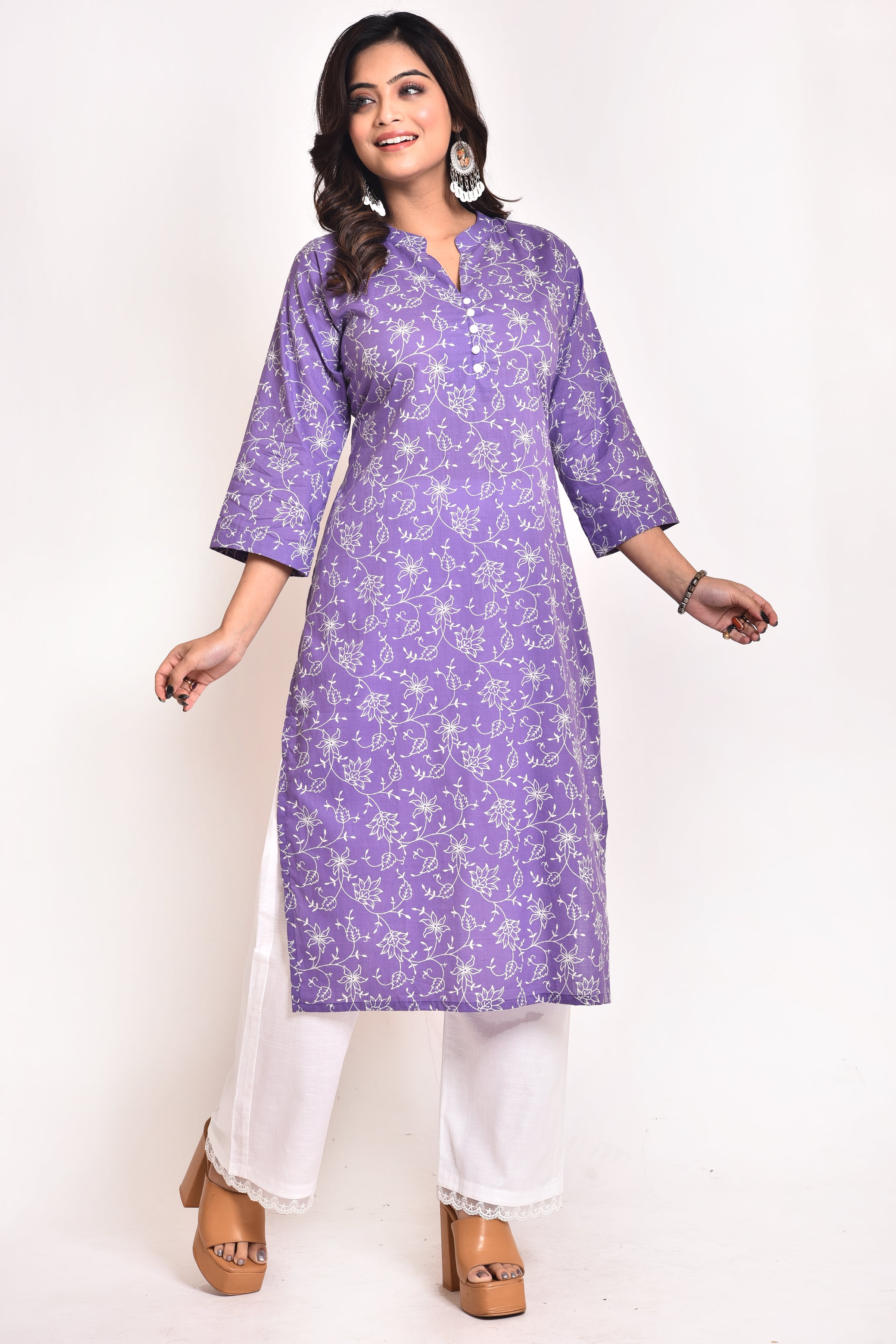 Lavender Floral Print Kurta