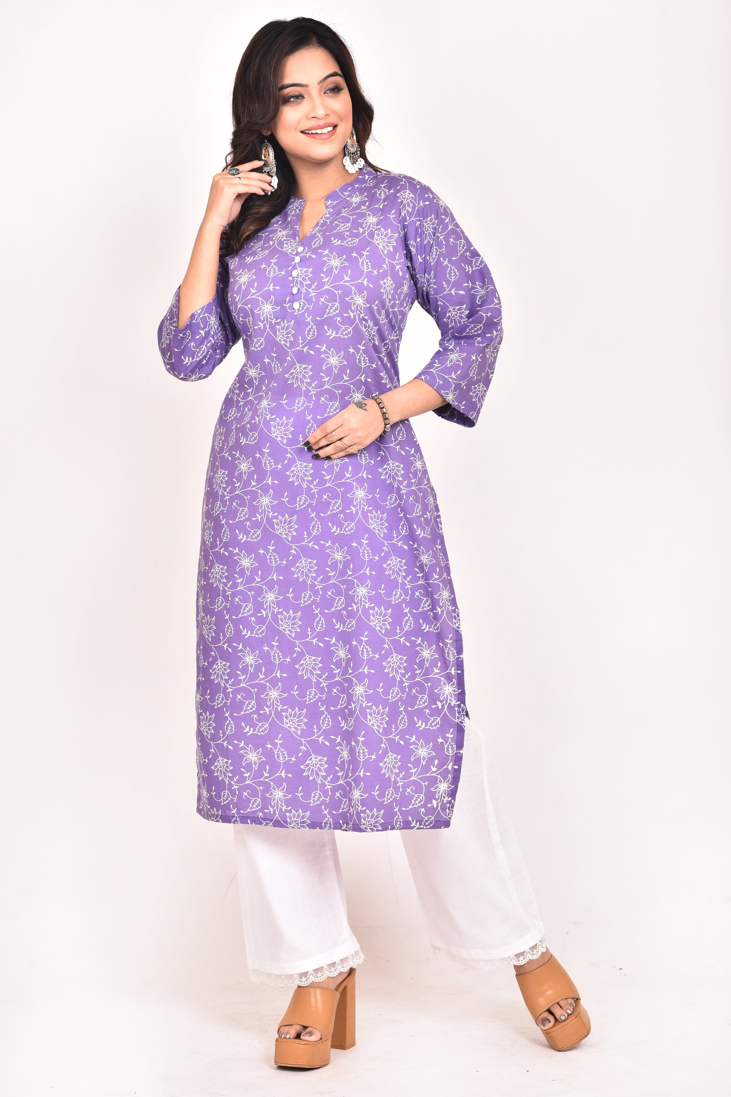 Lavender Floral Print Kurta