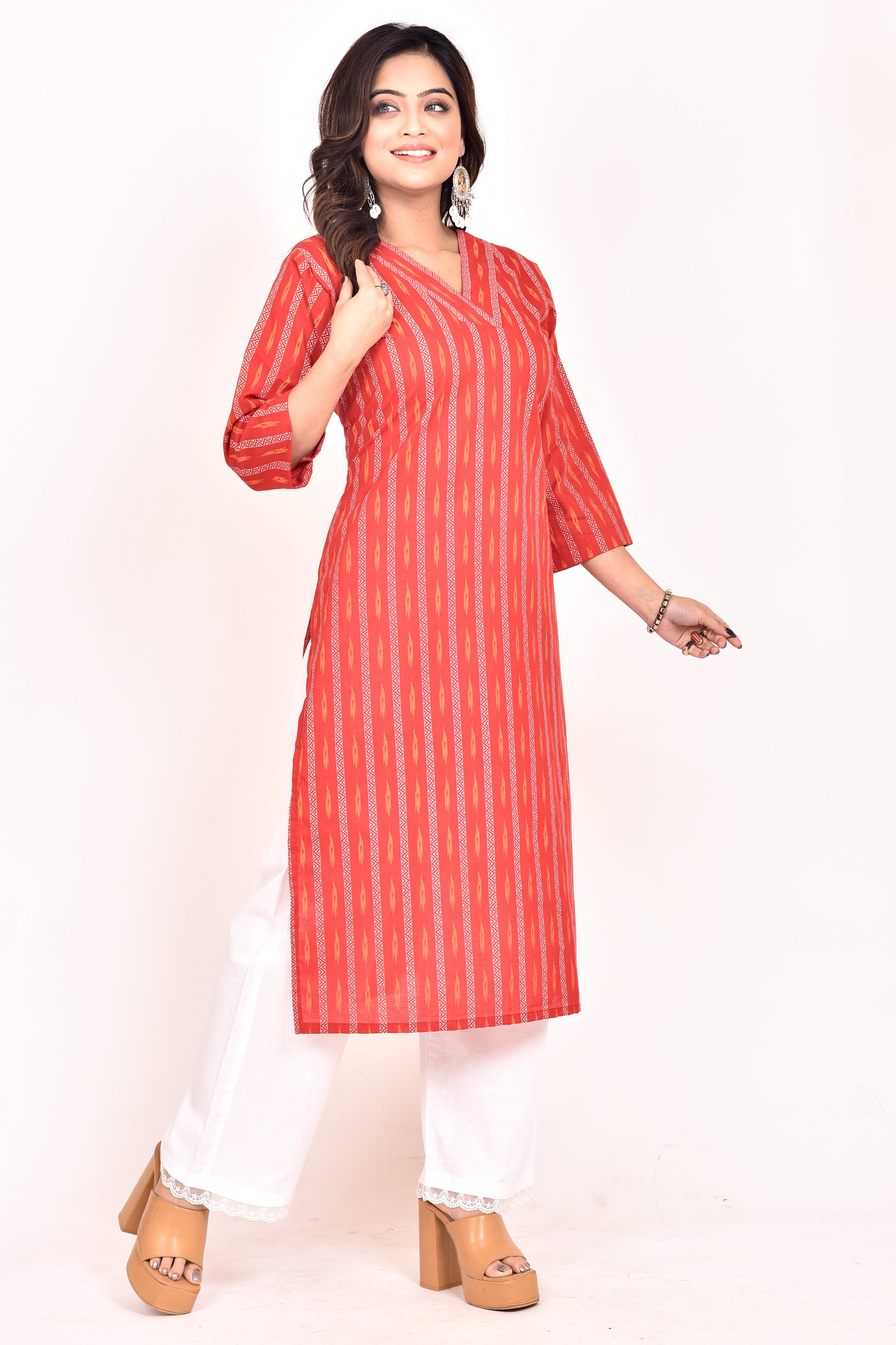 Red Ikkat Print Kurta