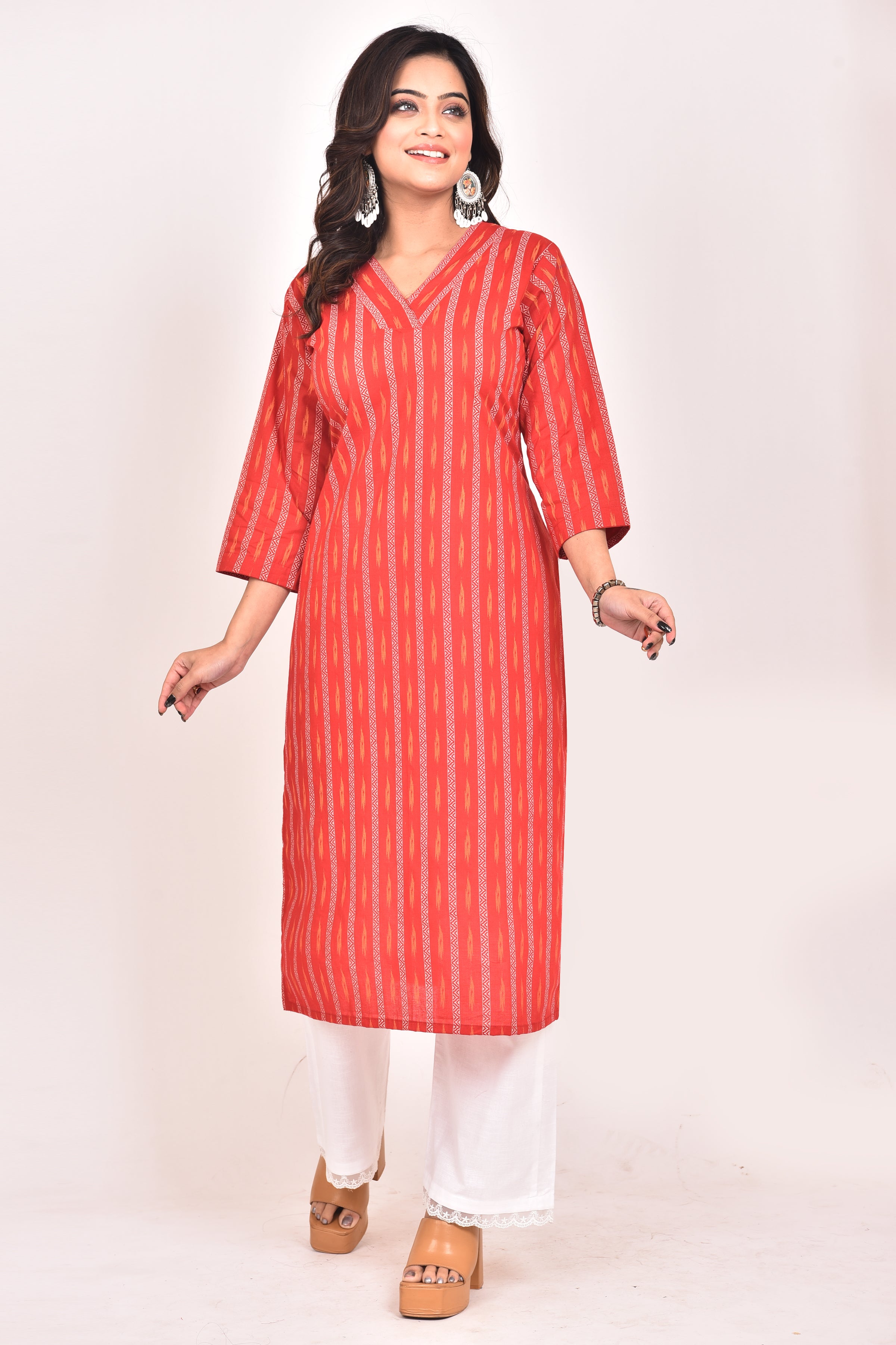 Red Ikkat Print Kurta