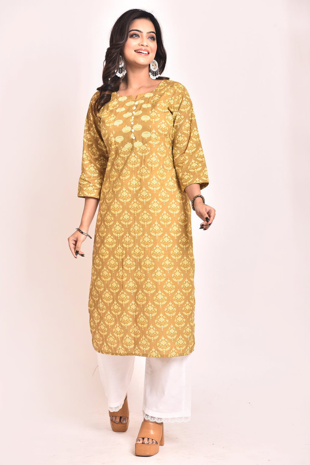 Mehendi Green Floral Print Kurta
