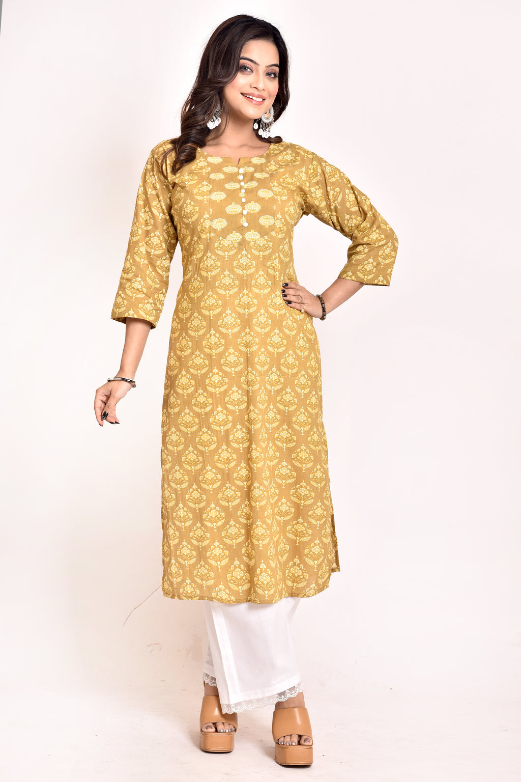 Mehendi Green Floral Print Kurta