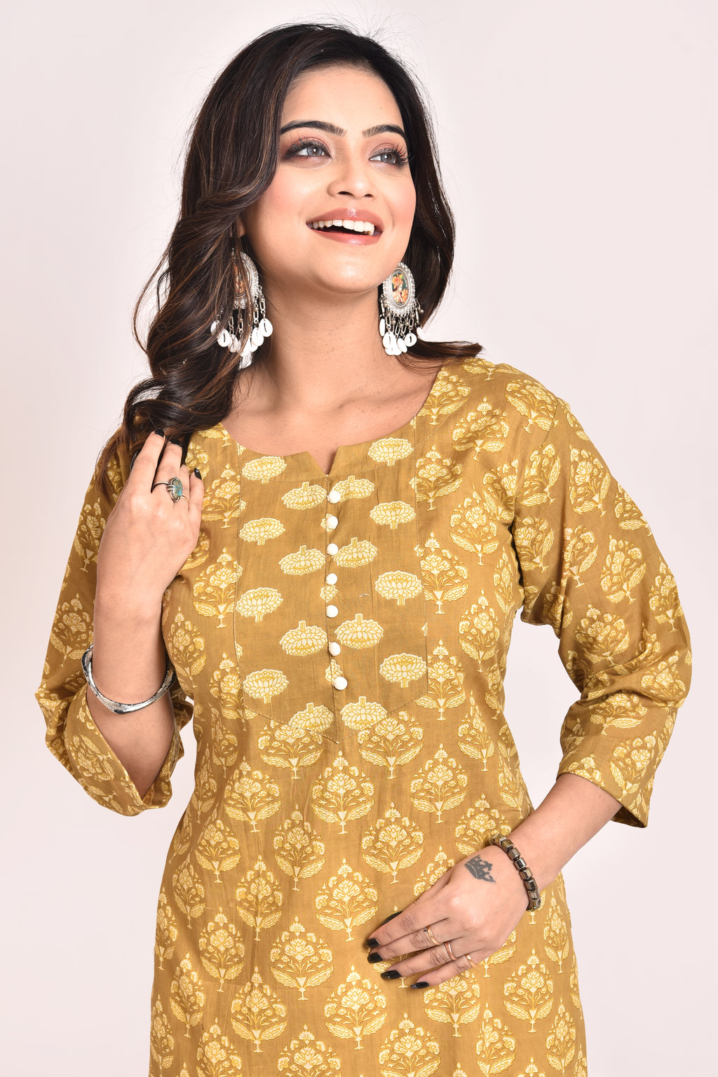 Mehendi Green Floral Print Kurta