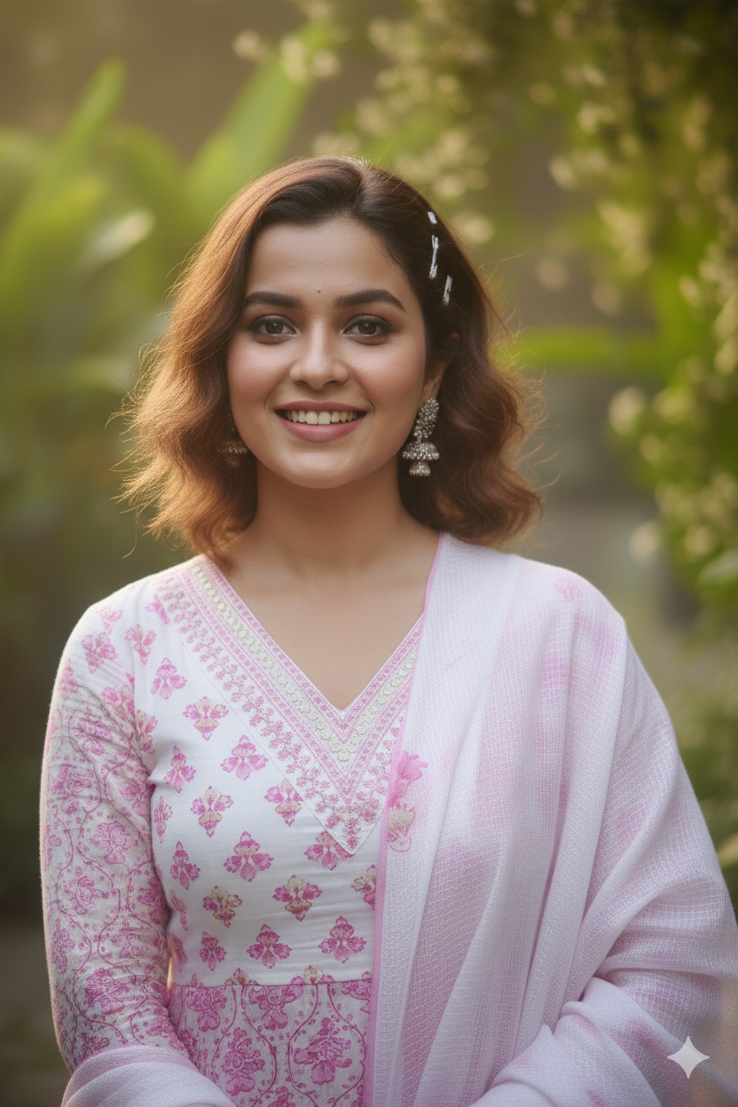 Pink Floral Embroidered Anarkali kurta With Pant & Dupatta