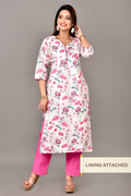 Off-White & Magenta Pink Floral Print Kurta With Pant