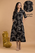 Black Abstract Print  A-Line Dress