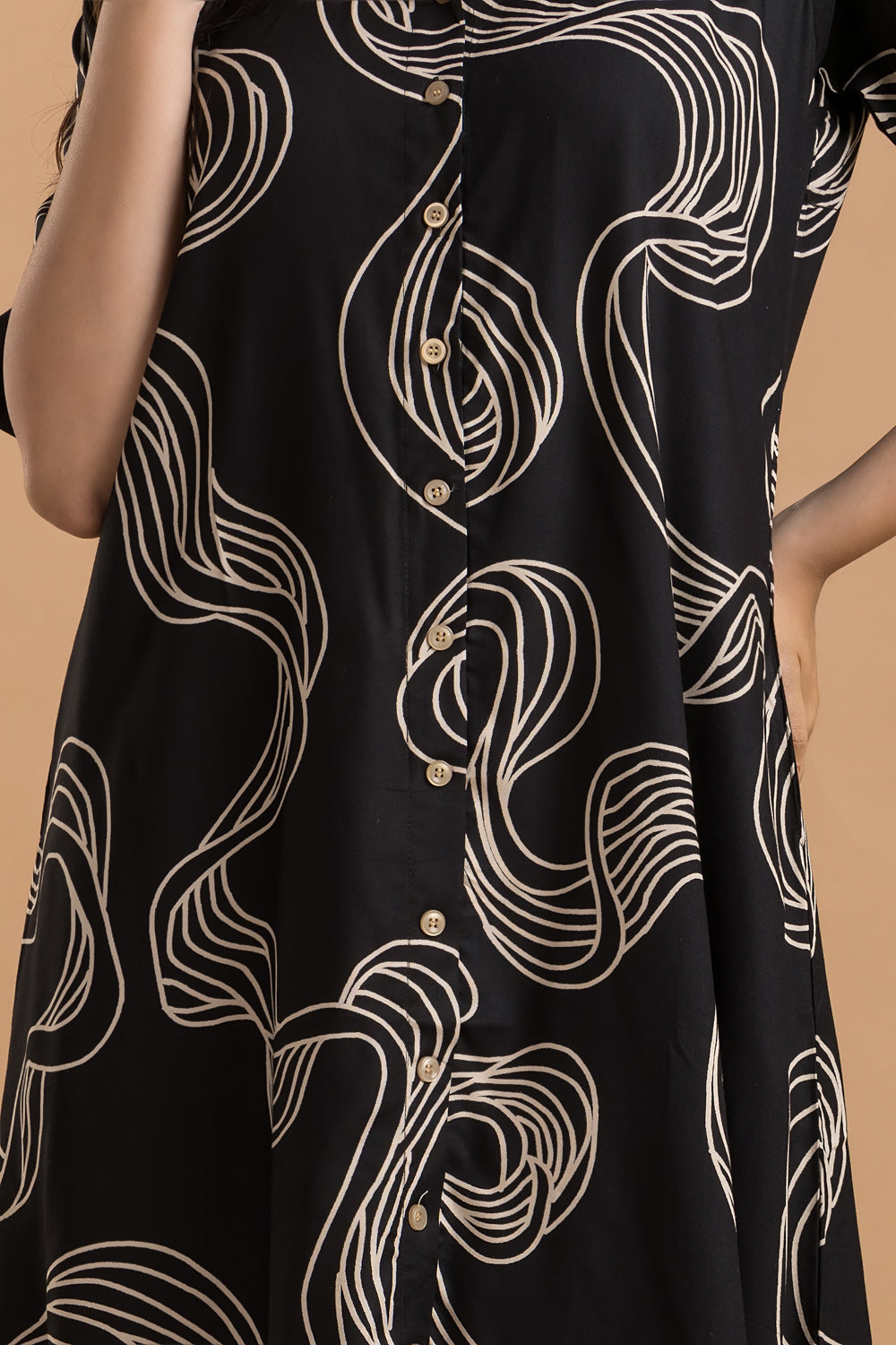 Black Abstract Print  A-Line Dress