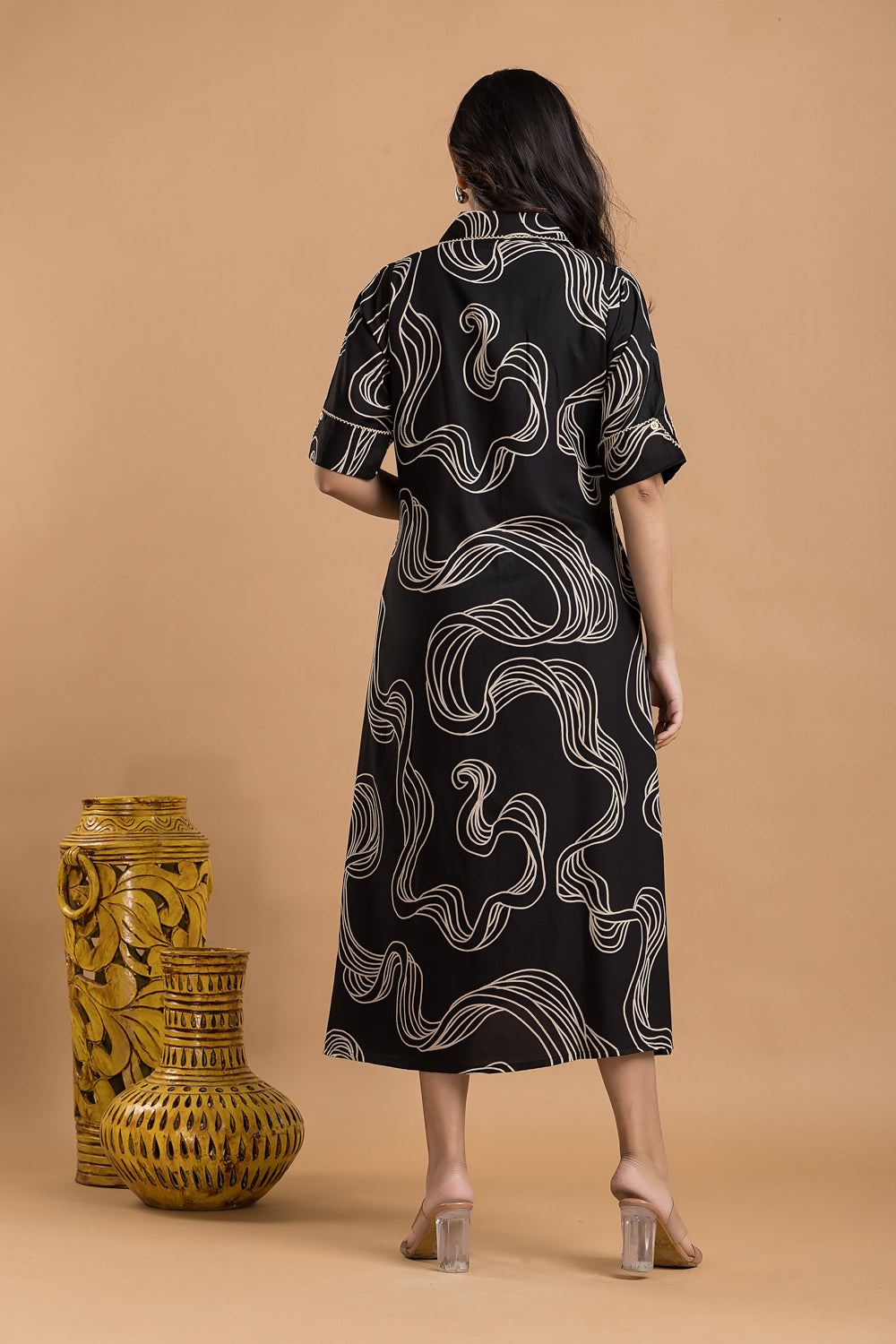 Black Abstract Print  A-Line Dress