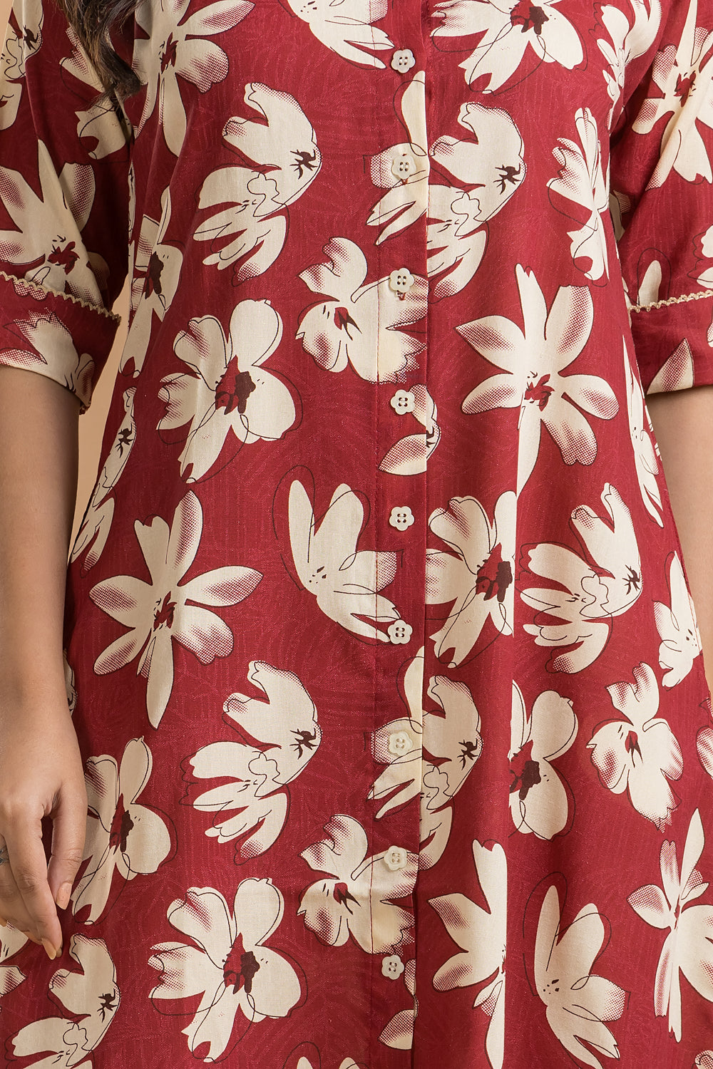 Cherry Red Floral Print A-Line Dress