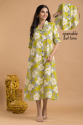 Lime Green & Blue Floral Print A line Dress