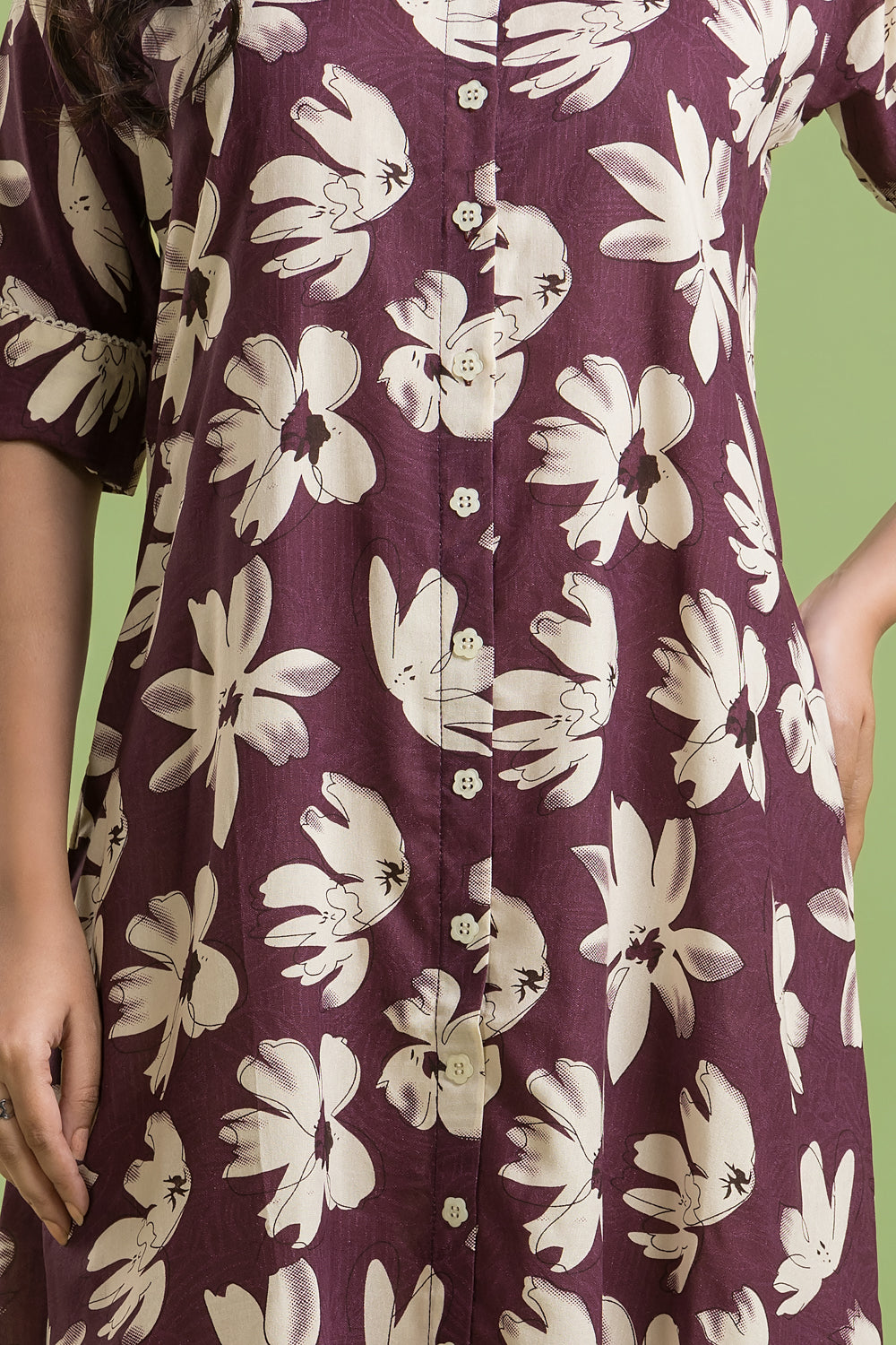 Purple Floral Print A line Dress