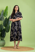 Navy Blue Abstract Print  A-Line Dress