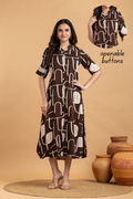 Dark Brown Geometric Print A line Dress