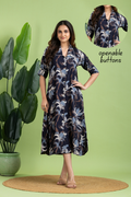 Navy Blue Multi-colour Abstract Print  A-Line Dress