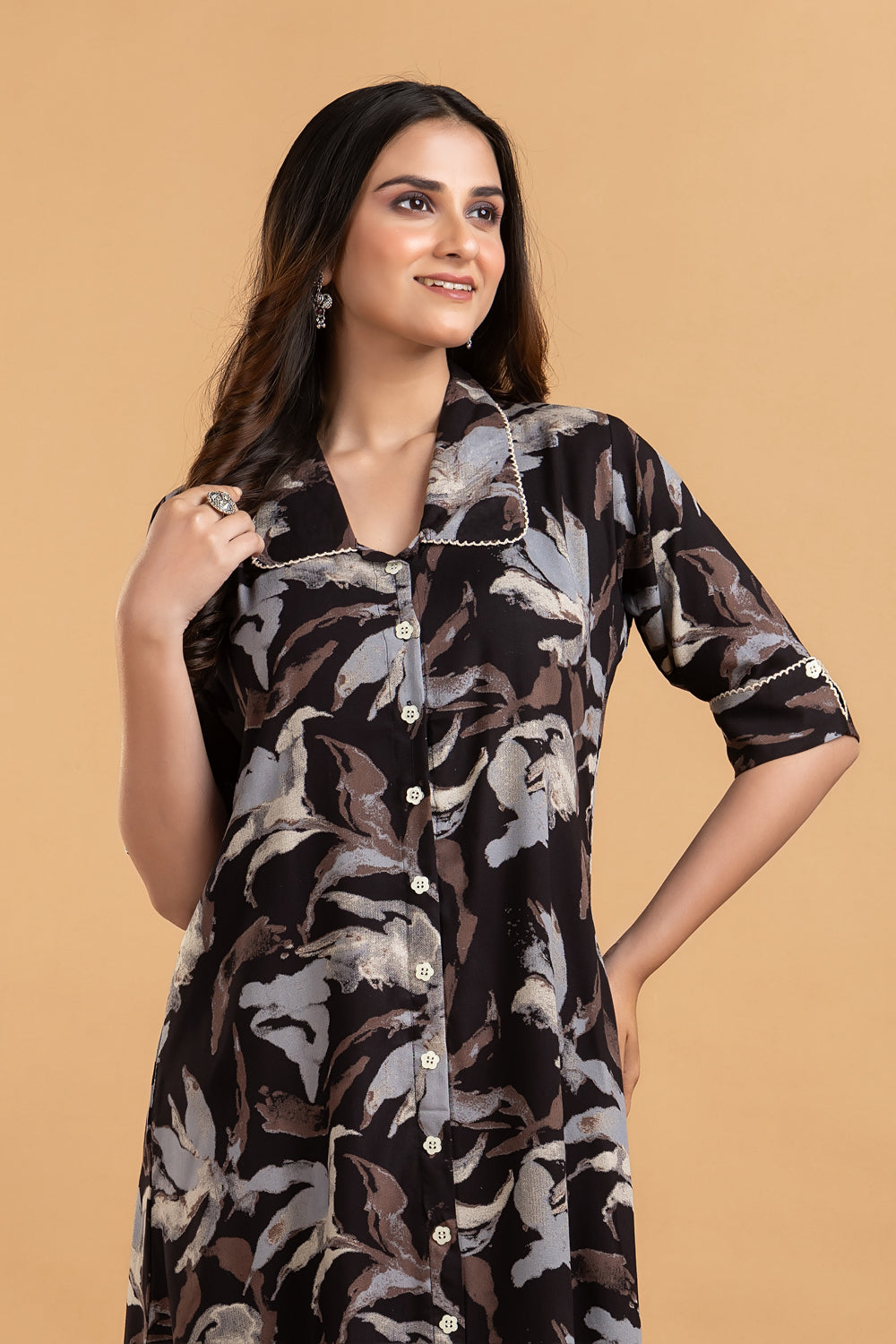 Black Multi-colour Abstract Print  A-Line Dress