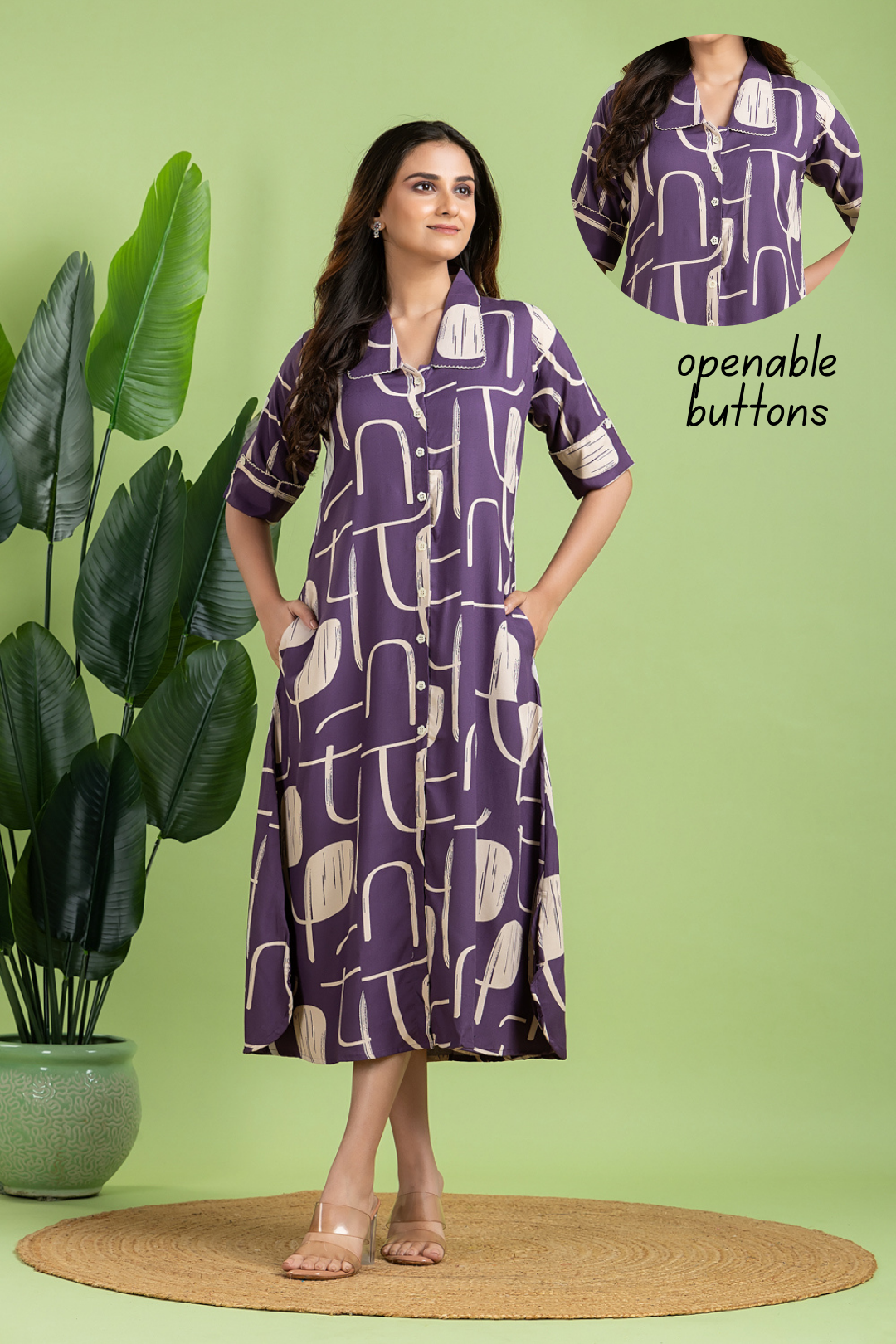 Purple Geometric Print A-Line Dress
