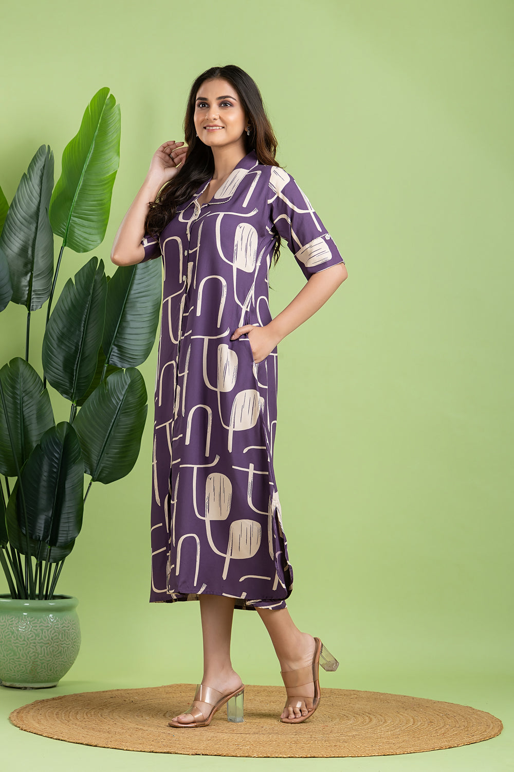Purple Geometric Print A-Line Dress