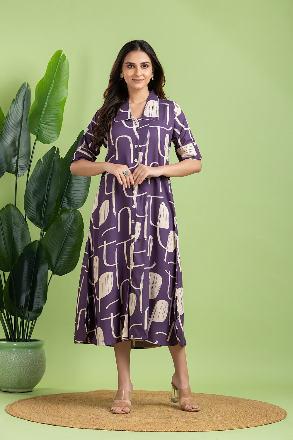 Purple Geometric Print A-Line Dress