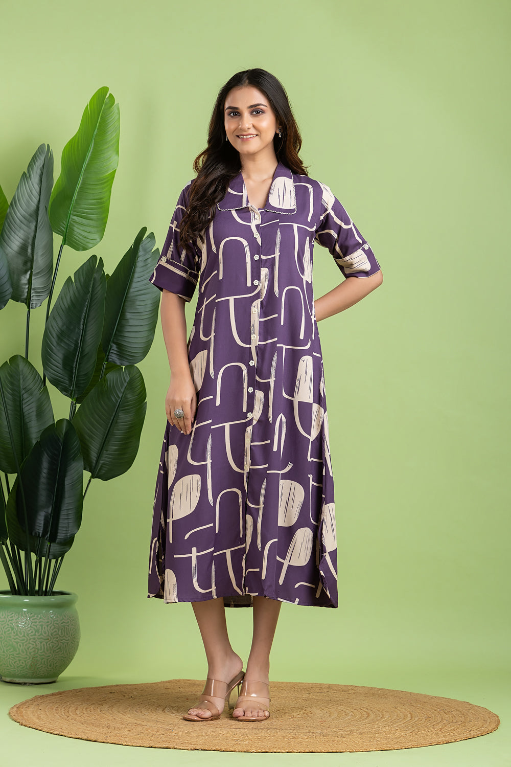 Purple Geometric Print A-Line Dress