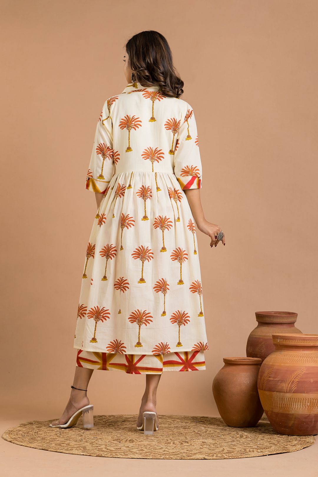 Off-White & Red Tropical Print Dress