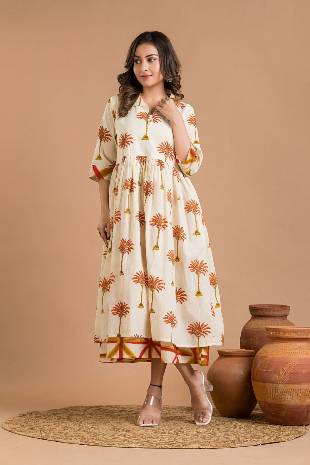 Off-White & Red Tropical Print Dress