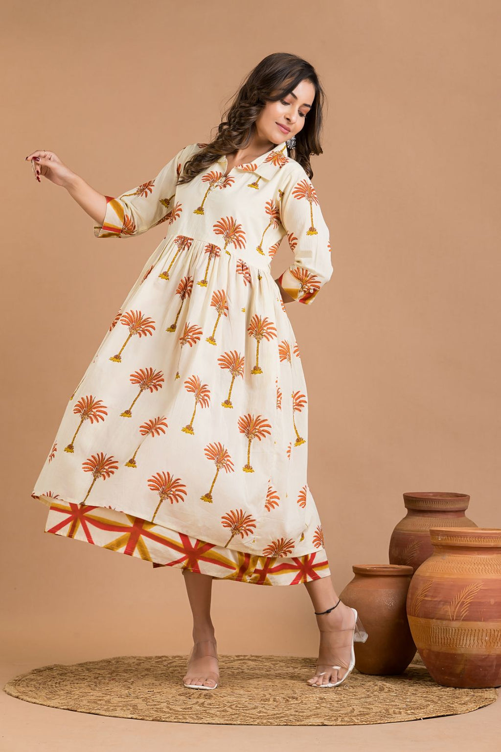 Off-White & Red Tropical Print Dress